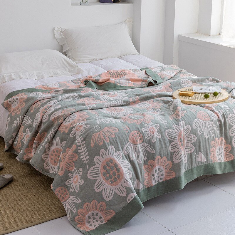 Cotton Throw with Floral Pattern Soft Blanket for Bed Sofa All-Season Comfort Decorative Home Throw Interior | Sansoti