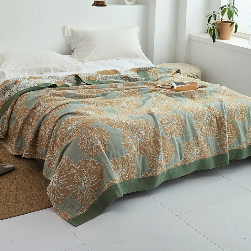 Cotton Throw with Floral Pattern Soft Blanket for Bed Sofa All-Season Comfort Decorative Home Throw Interior | Sansoti