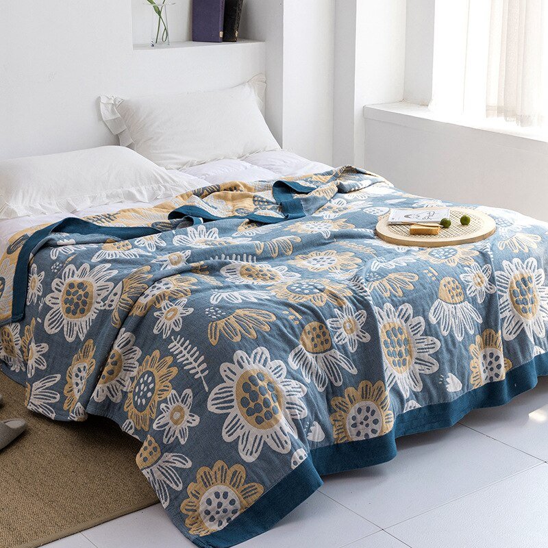 Cotton Throw with Floral Pattern Soft Blanket for Bed Sofa All-Season Comfort Decorative Home Throw Interior | Sansoti