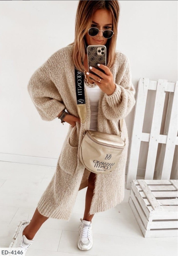 Gebreid lang vest met zakken dames oversized cardigan warm comfortabel winter herfst gezellig thuiskleding | Sansoti