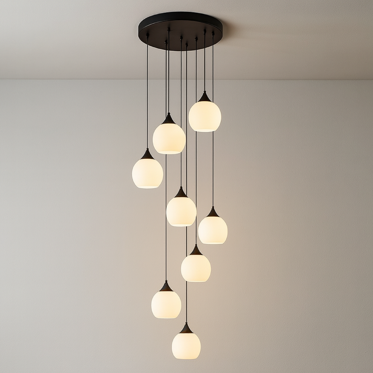 Lustre d’escalier Villa Gades LED verre noir escalier hall suspension éclairage moderne luxe plafond haut entrée | Sansoti