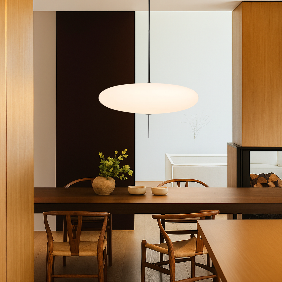 Deense Bauhaus hanglamp metaal acryl zwart eetkamer keuken 50cm minimalistische verlichting Scandinavisch design rond | Sansoti