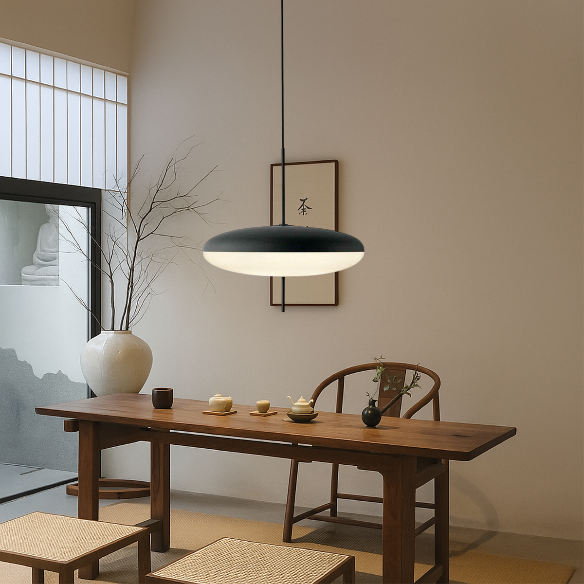 Deense Bauhaus hanglamp metaal acryl zwart eetkamer keuken 50cm minimalistische verlichting Scandinavisch design rond | Sansoti