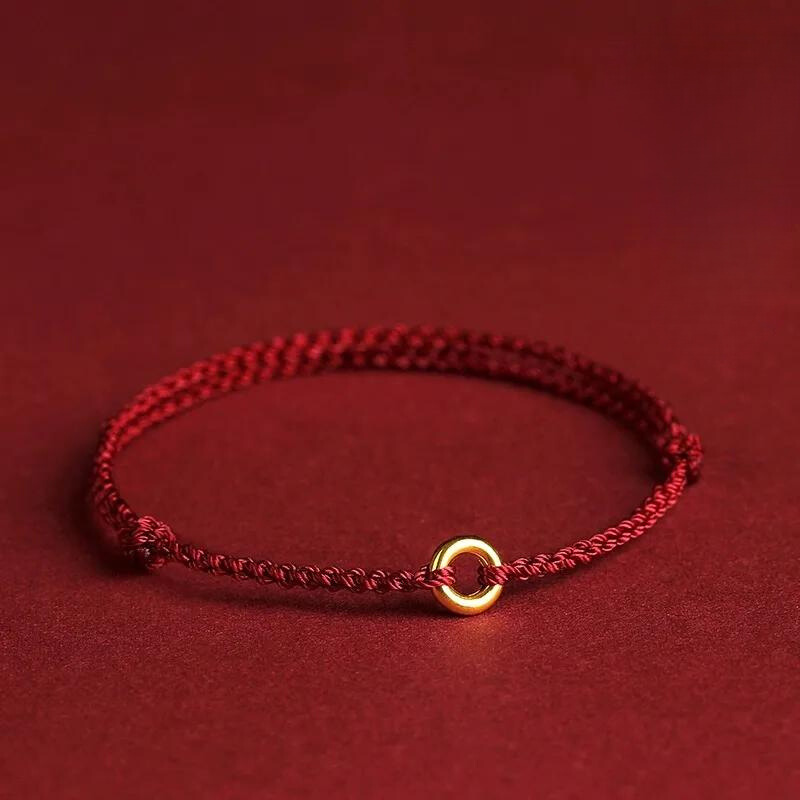 Braided Beaded Bracelet with Protection Charm – Red Cord with Gold Accents – Adjustable Lucky Bracelet | Sansoti