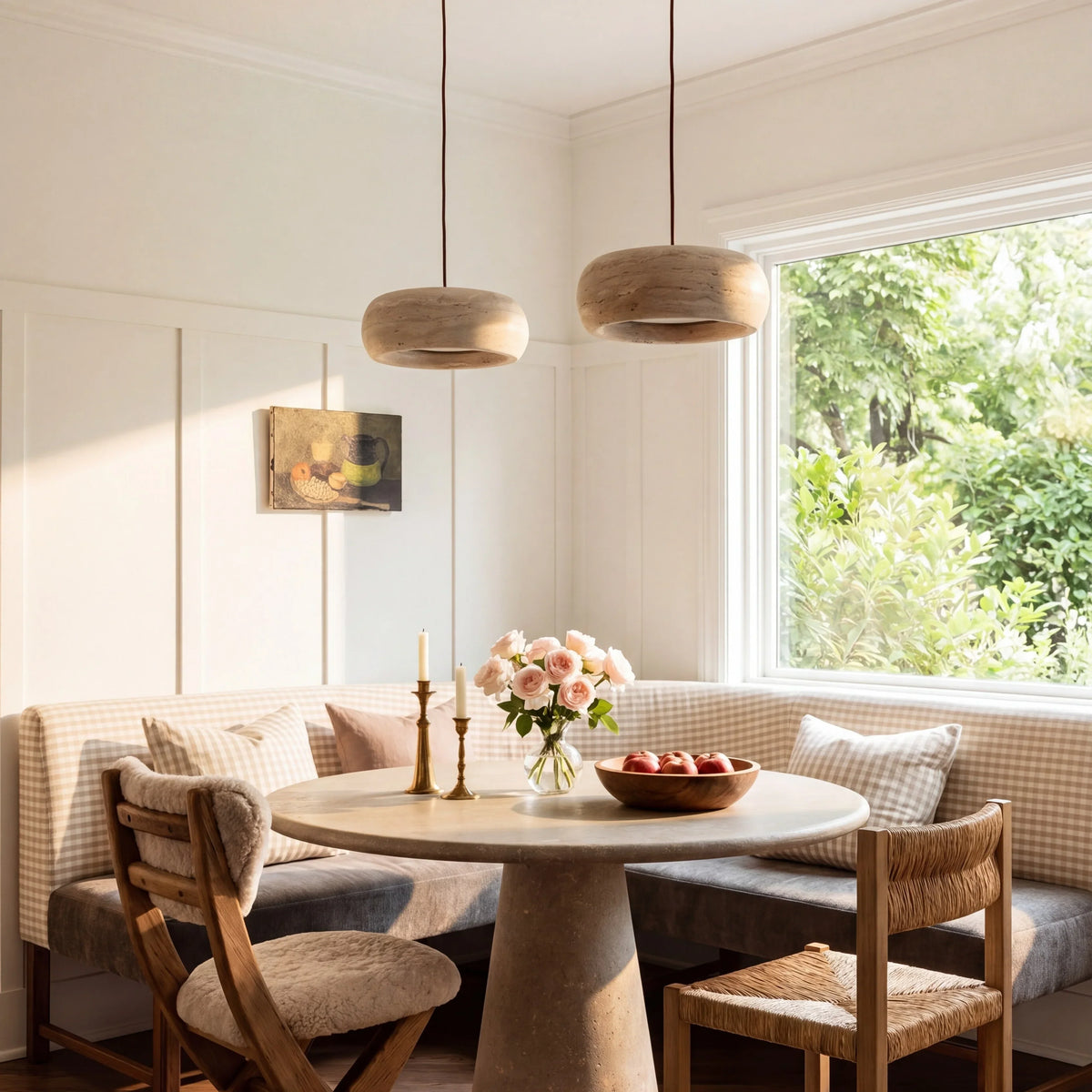 Travertijn Hanglamp Vintage Crème Natuursteen Wabi Sabi Stijl Eetkamer Slaapkamer | Sansoti