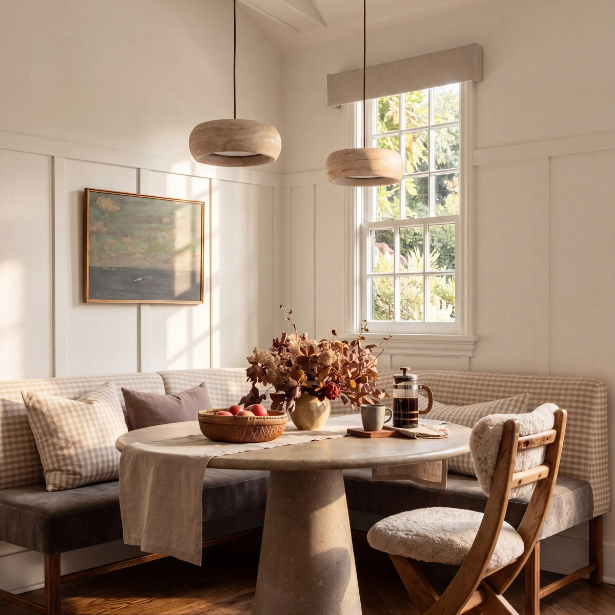 Travertijn Hanglamp Vintage Crème Natuursteen Wabi Sabi Stijl Eetkamer Slaapkamer | Sansoti