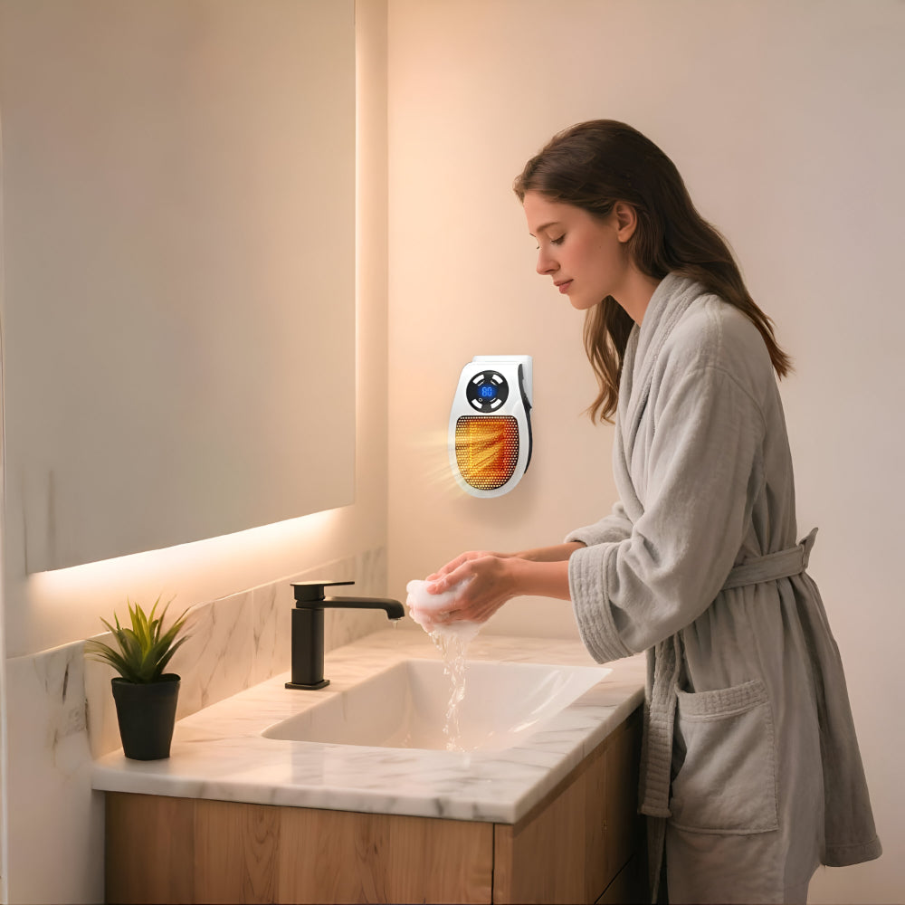 Mini Ceramic Plug-In Heater 350W Fast Heating Timer LED Space Heater Energy-Efficient Compact | Sansoti
