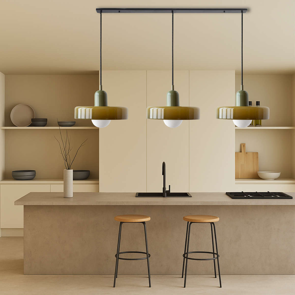 3-kops Bauhaus hanglamp glas G9 warm wit eetkamer verlichting modern design plafondlamp gekleurd glas | Sansoti