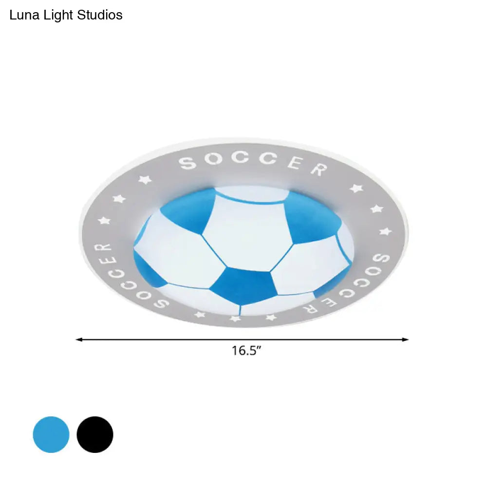 LED Plafondlamp Voetbal Kinderkamer 42cm Zwart Blauw Acryl Plafondspot Sportief Jongenskamer Verlichting | Sansoti