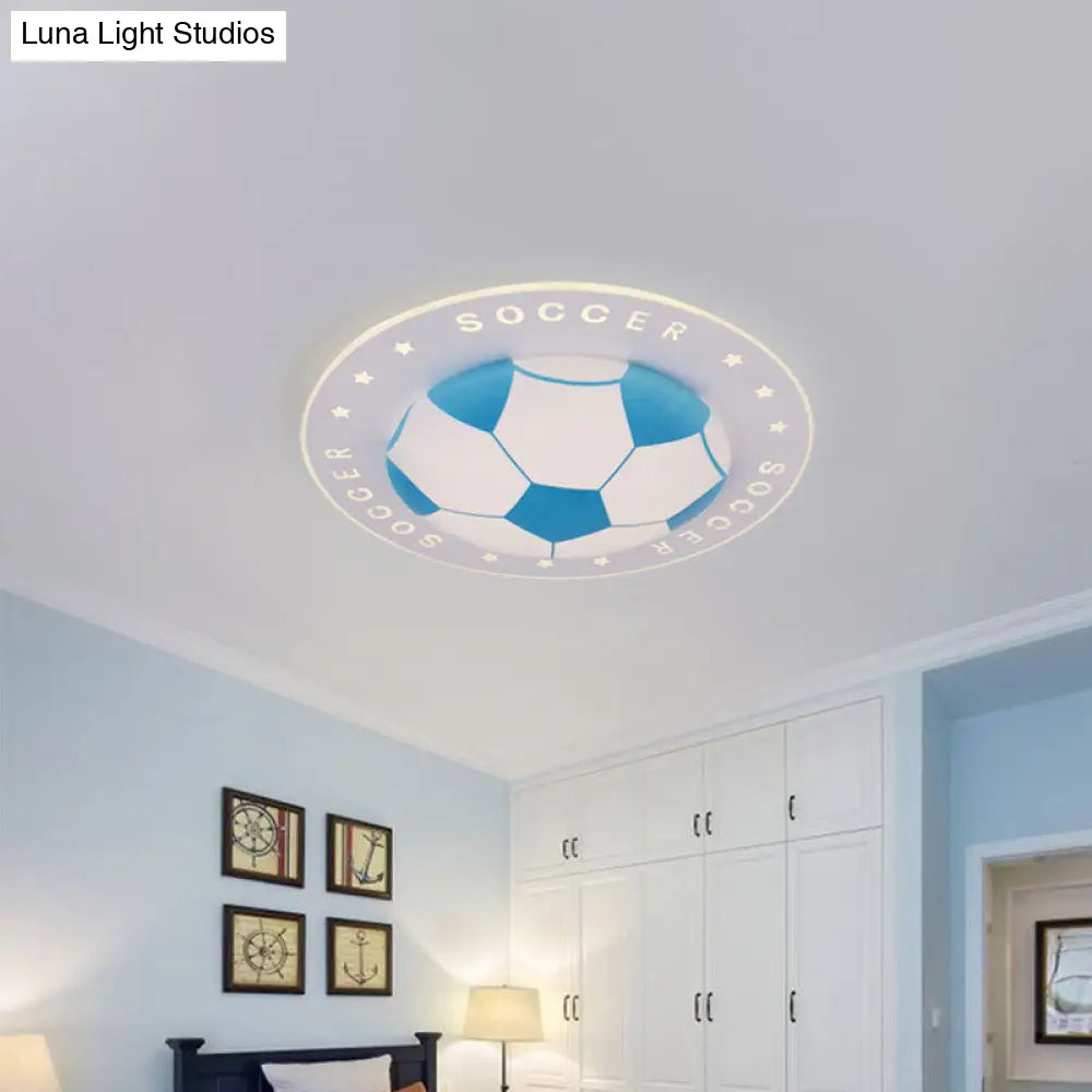 LED Plafondlamp Voetbal Kinderkamer 42cm Zwart Blauw Acryl Plafondspot Sportief Jongenskamer Verlichting | Sansoti