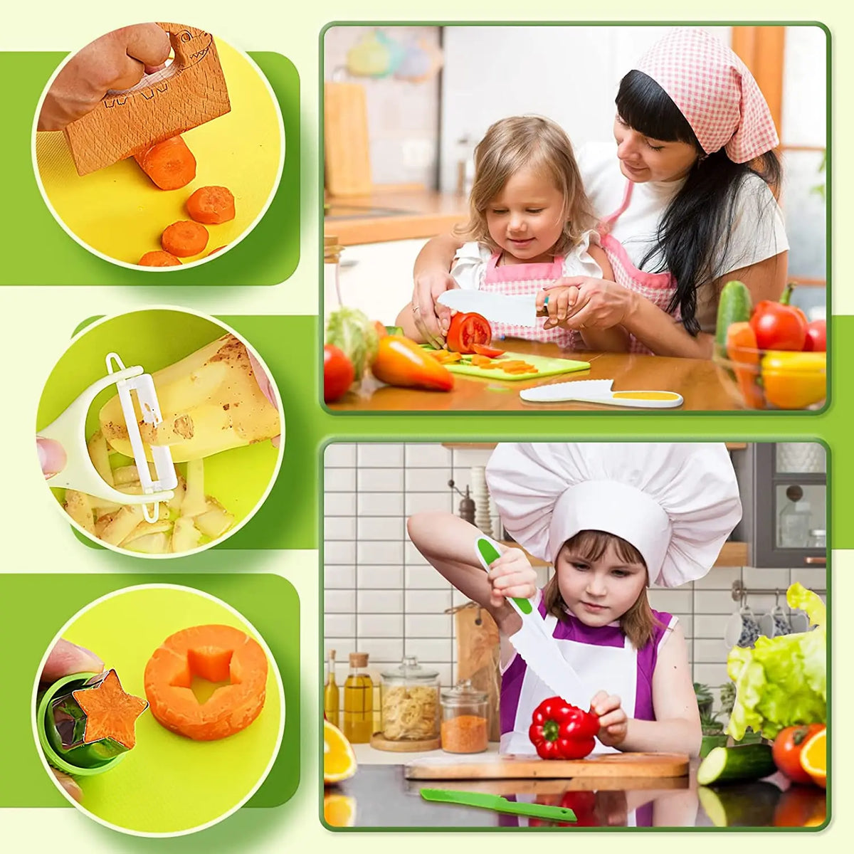 Children's Kitchen Set With Safe Knives And Cutting Tools For Cooking Together | Sansoti