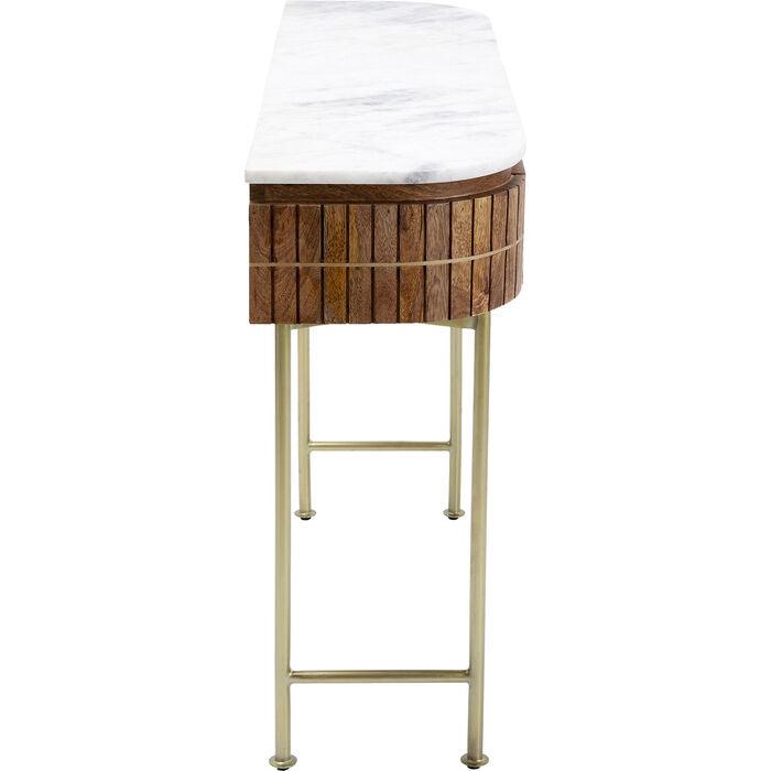 Luxury oval wooden console table with marble top and gold legs – modern design side table with drawers 100 cm | Sansoti