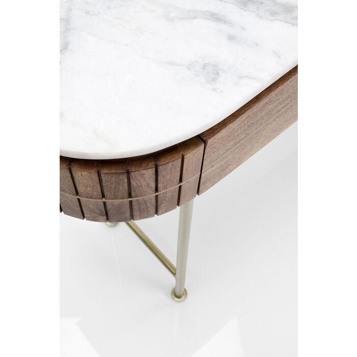 Luxury oval wooden console table with marble top and gold legs – modern design side table with drawers 100 cm | Sansoti