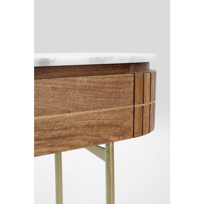 Luxury oval wooden console table with marble top and gold legs – modern design side table with drawers 100 cm | Sansoti