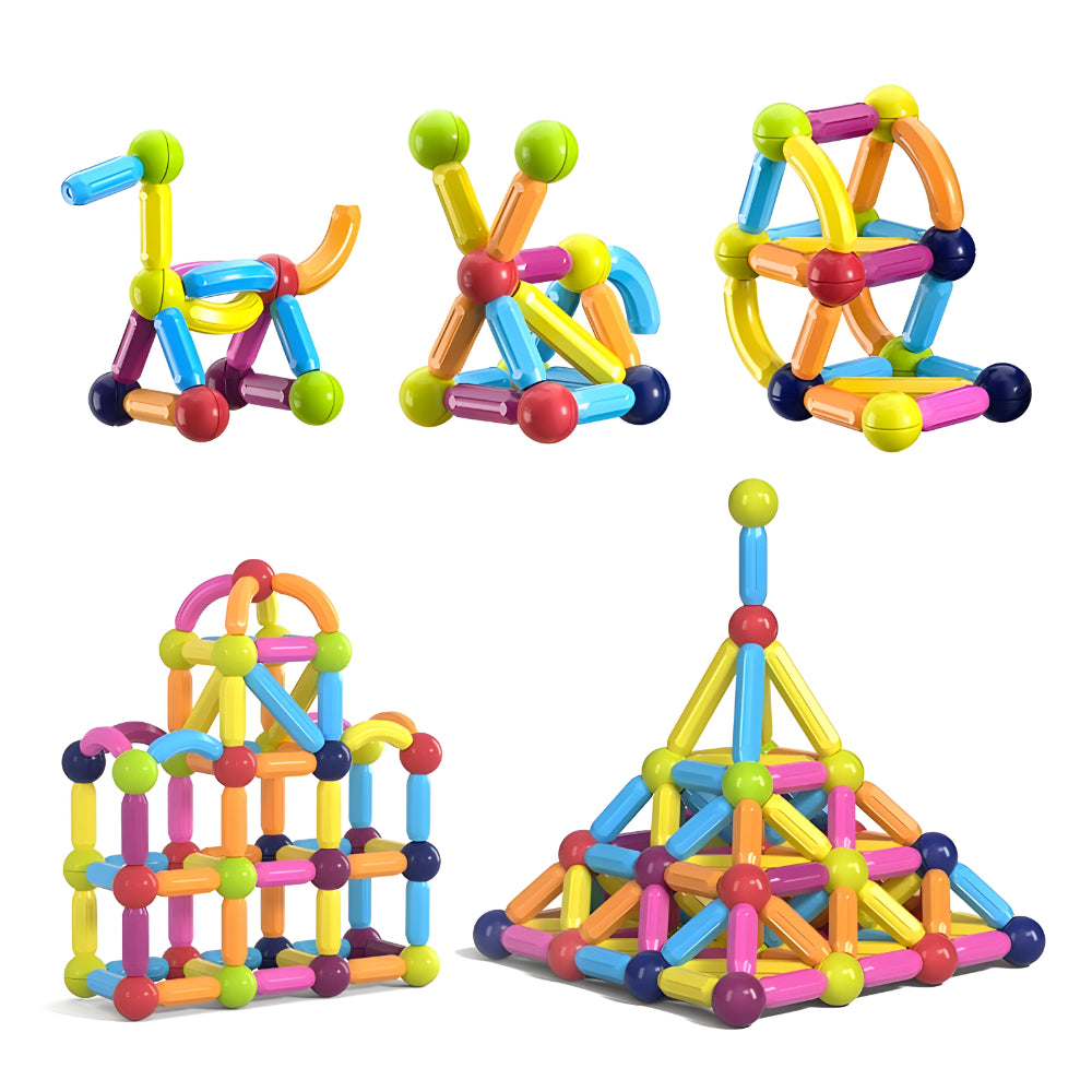 Magnetic Building Blocks Set for Children – Educational Toy with Colored Rods and Balls for Creative Building and Motor Development from 3 Years | Sansoti