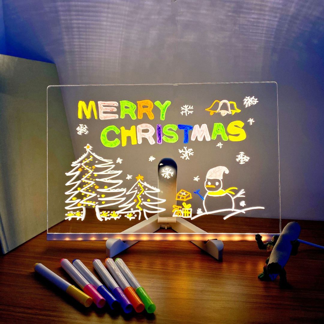 LED-Schreibtafel Kinder Leuchtendes Zeichenbrett USB 20x20cm mit Markern | Sansoti