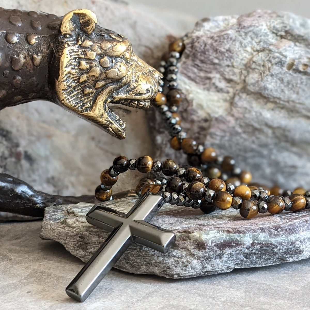 Rozenkrans Halsketting Heren Edelstenen Tijgeroog Lapis Lazuli Verstelbaar Spiritueel Gebed Sieraad Meditatie | Sansoti