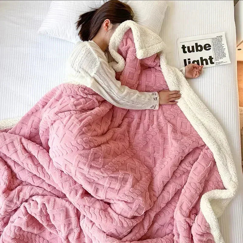 Thick Winter Blanket Double-Layer Fleece Lambswool Warm Throw Plaid Duvet Cozy Microfiber 70-230cm | Sansoti