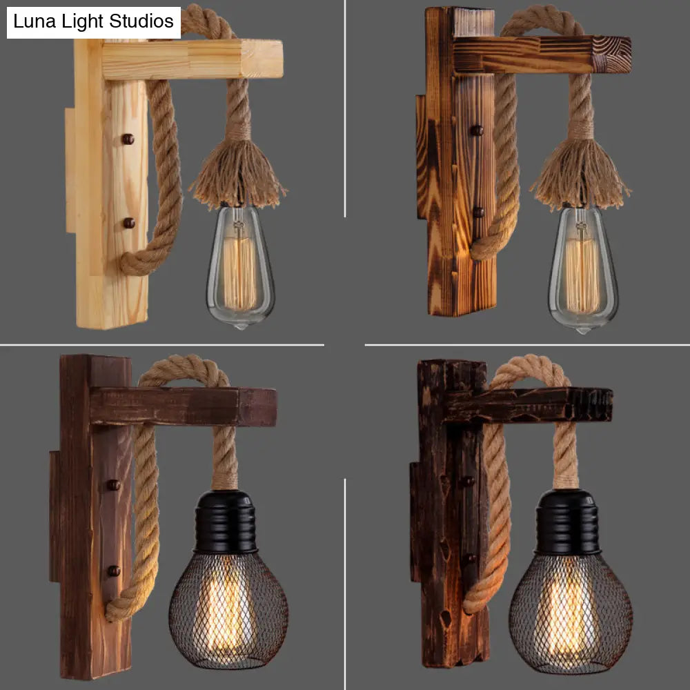 Holz-Wandleuchte mit Seilarm und Glaslaterne – Skandinavische Atmosphäre für Schlafzimmer und Flur | Sansoti