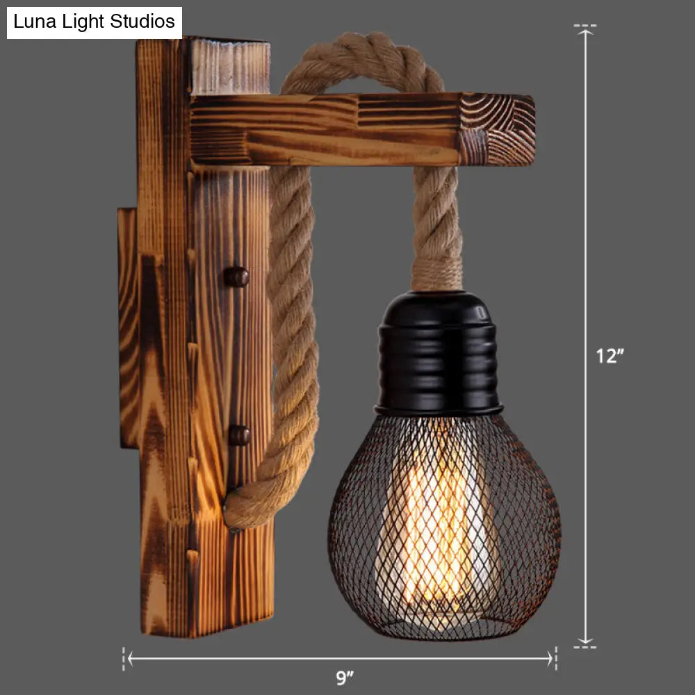 Holz-Wandleuchte mit Seilarm und Glaslaterne – Skandinavische Atmosphäre für Schlafzimmer und Flur | Sansoti