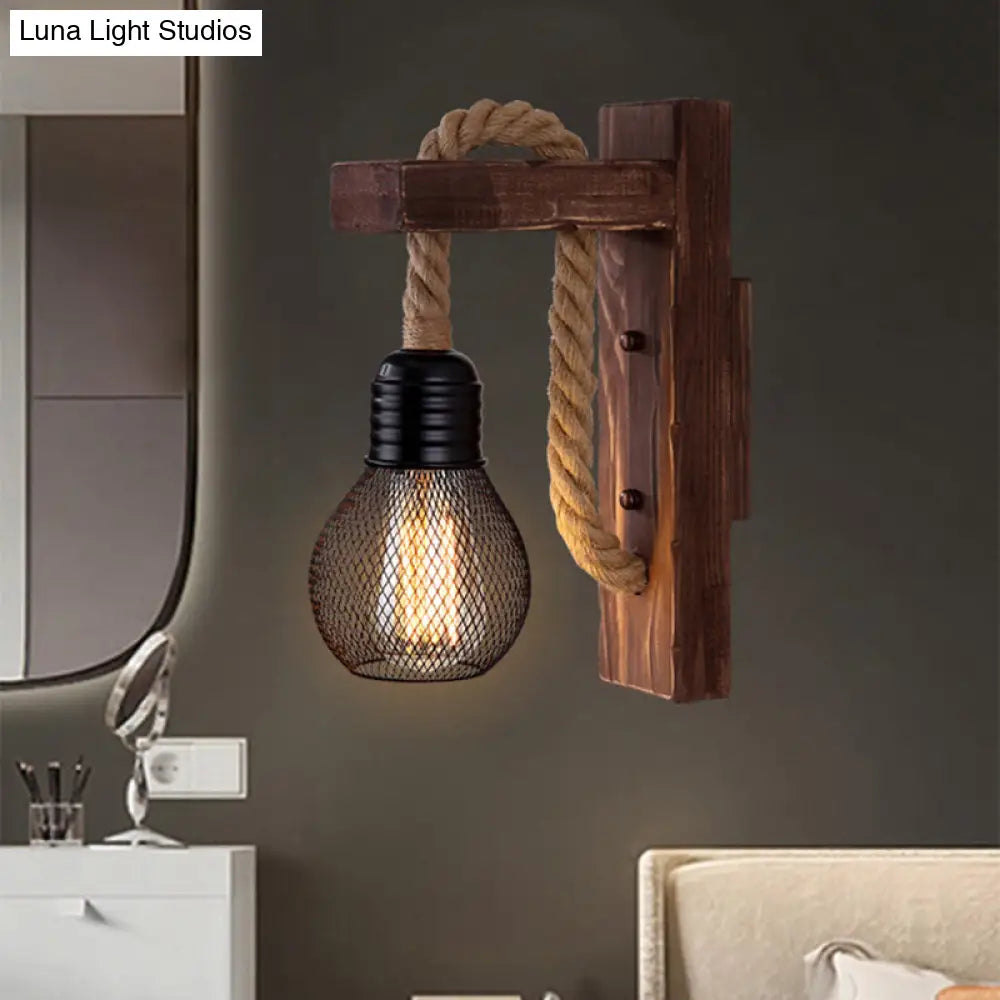 Holz-Wandleuchte mit Seilarm und Glaslaterne – Skandinavische Atmosphäre für Schlafzimmer und Flur | Sansoti