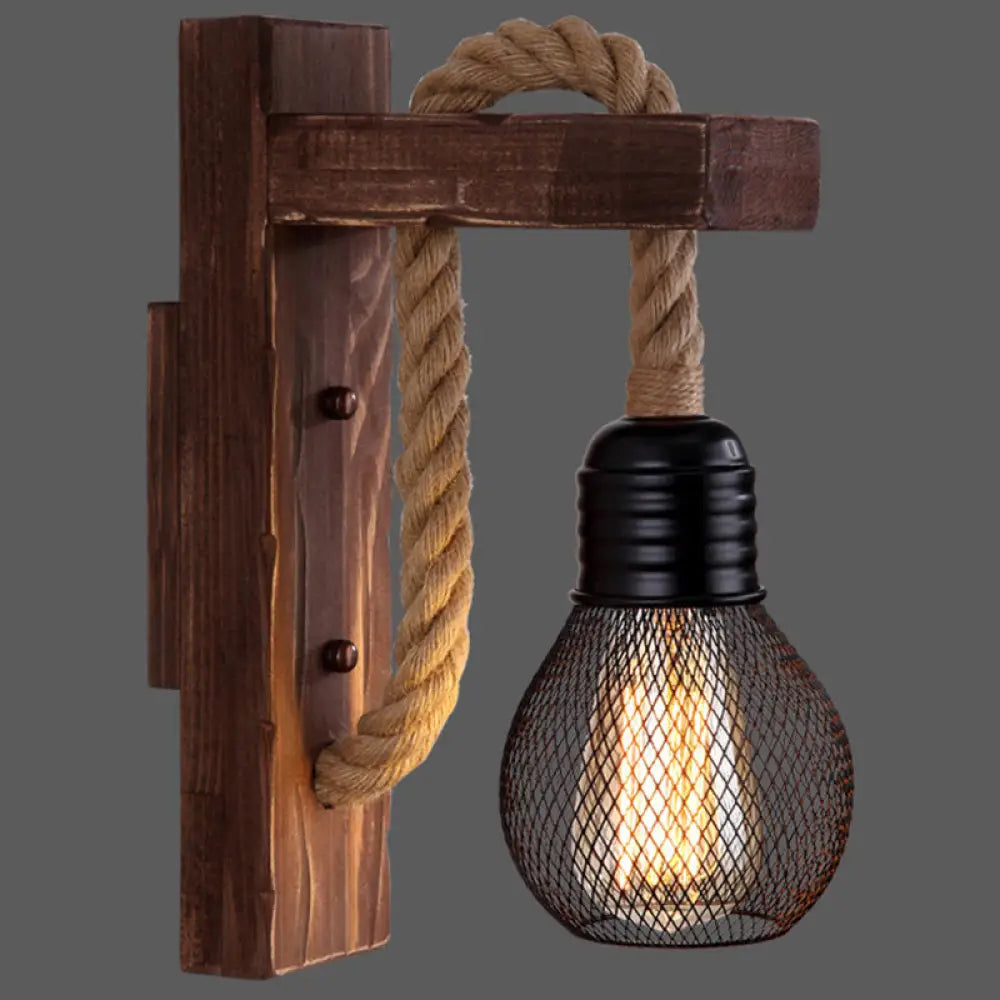 Holz-Wandleuchte mit Seilarm und Glaslaterne – Skandinavische Atmosphäre für Schlafzimmer und Flur | Sansoti