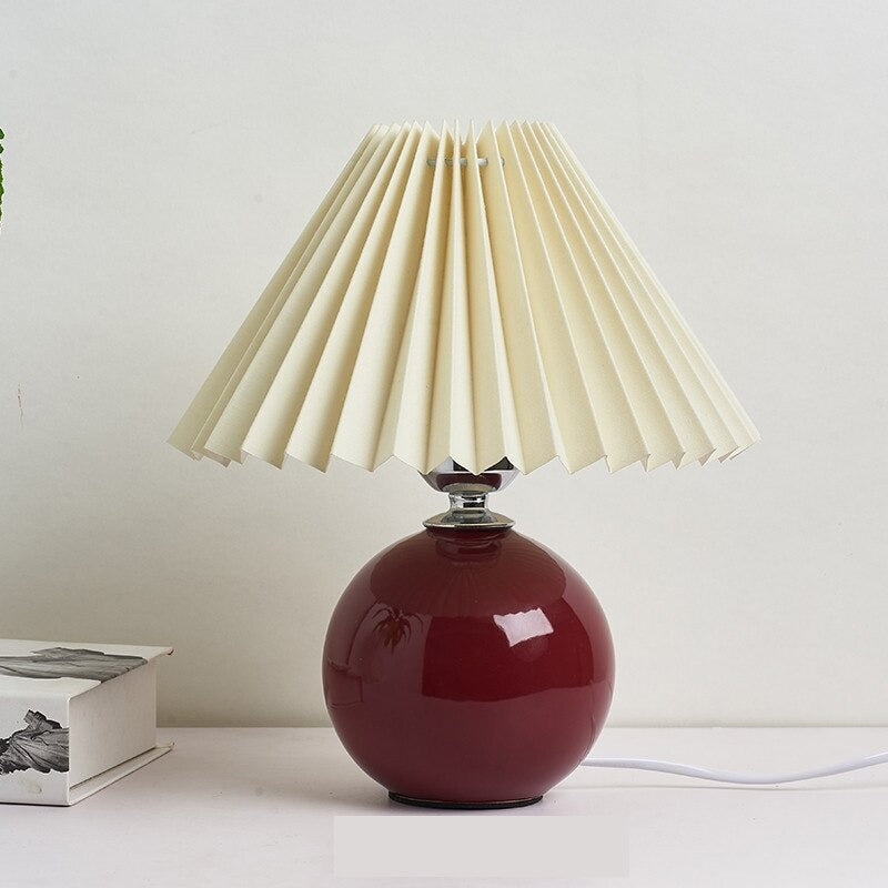 Keramische Tischlampe mit Textilschirm im Retro-Fächermodell, Nachttischlampe, stimmungsvolle Beleuchtung im skandinavischen Stil | Sansoti