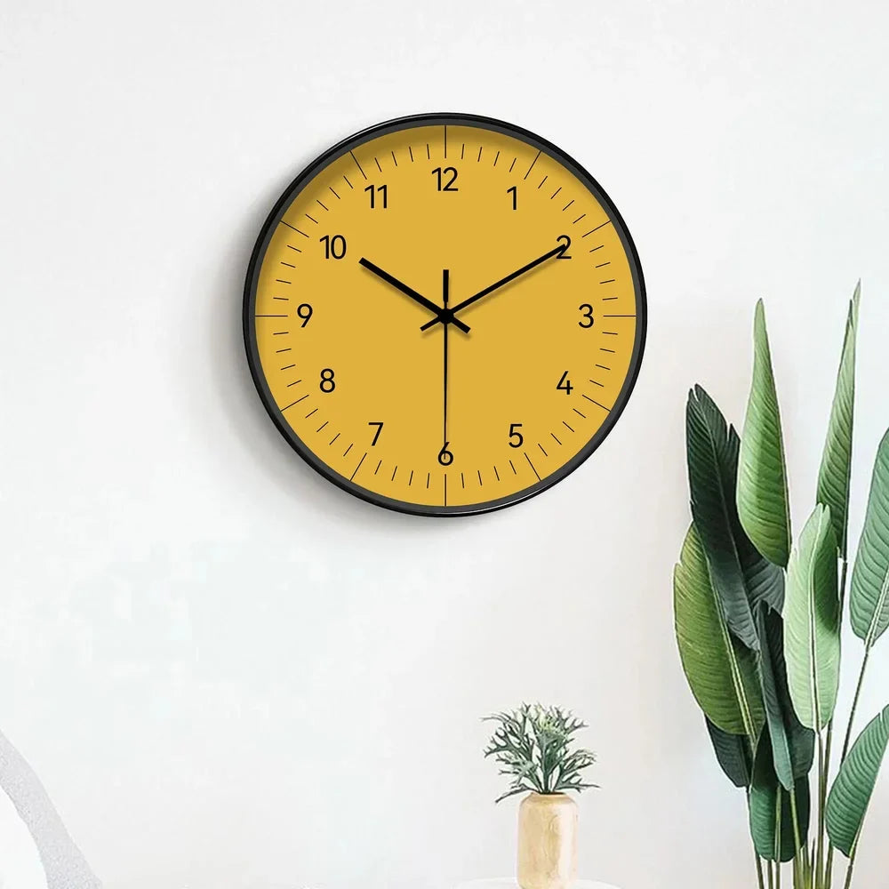 Yellow Wall Clock with Silent Movement, 25–35 cm, Scandinavian Minimalist Analog Design for Living Room, Bedroom, or Kitchen | Sansoti