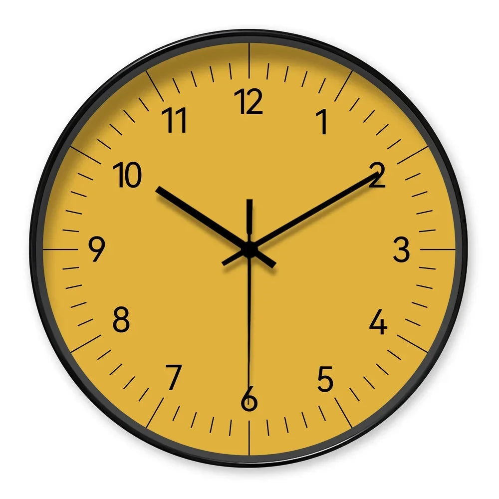Yellow Wall Clock with Silent Movement, 25–35 cm, Scandinavian Minimalist Analog Design for Living Room, Bedroom, or Kitchen | Sansoti