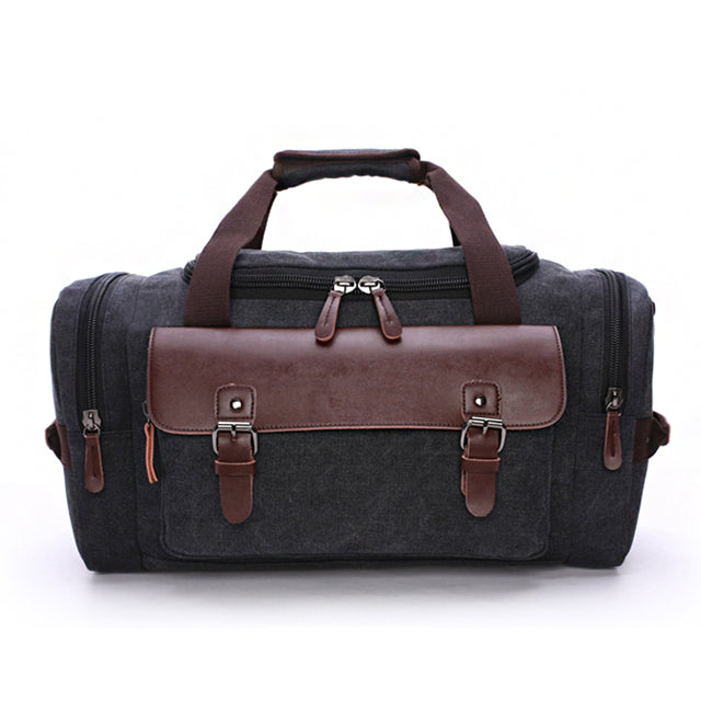 Ruime Reistas Leer Canvas Zwart Weekendtas Werktas Waterdicht Reizen Duurzaam Groot Formaat Handbagage | Sansoti