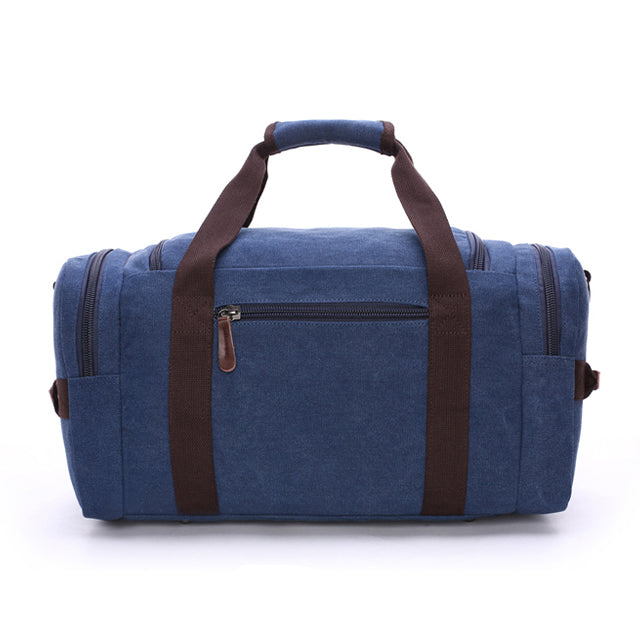 Spacious Leather and Canvas Travel Bag - Waterproof - Blue - Durable for Work and Weekend Trips - Stylish | Sansoti
