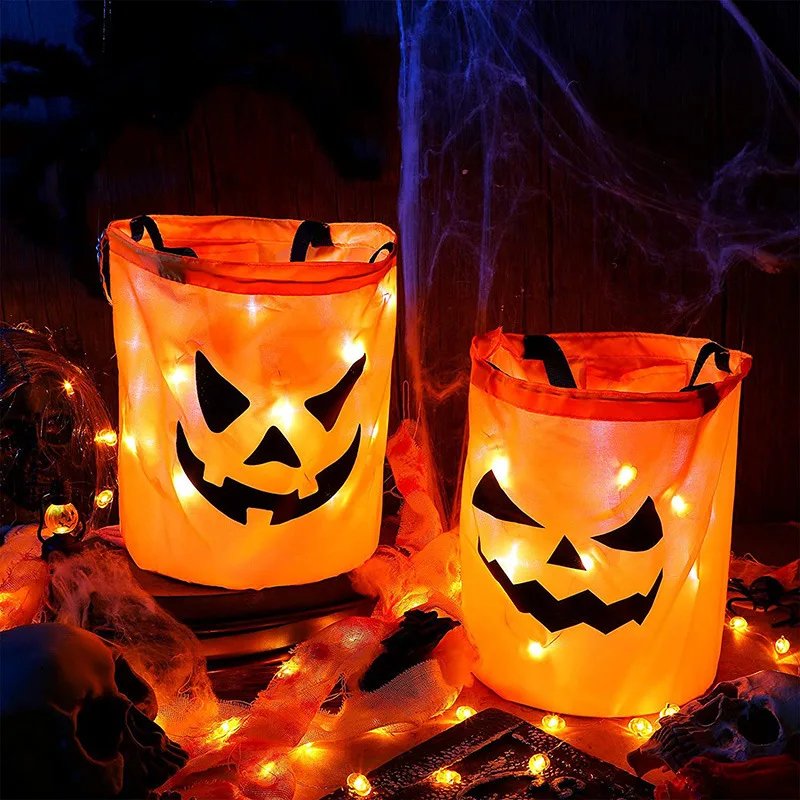 Verlichte Pompoen Snoepzak met LED Verlichting Halloween Kinderfeest Trick or Treat Decoratie Tas Zakje | Sansoti