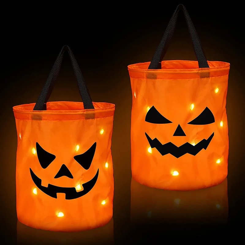 Verlichte Pompoen Snoepzak met LED Verlichting Halloween Kinderfeest Trick or Treat Decoratie Tas Zakje | Sansoti