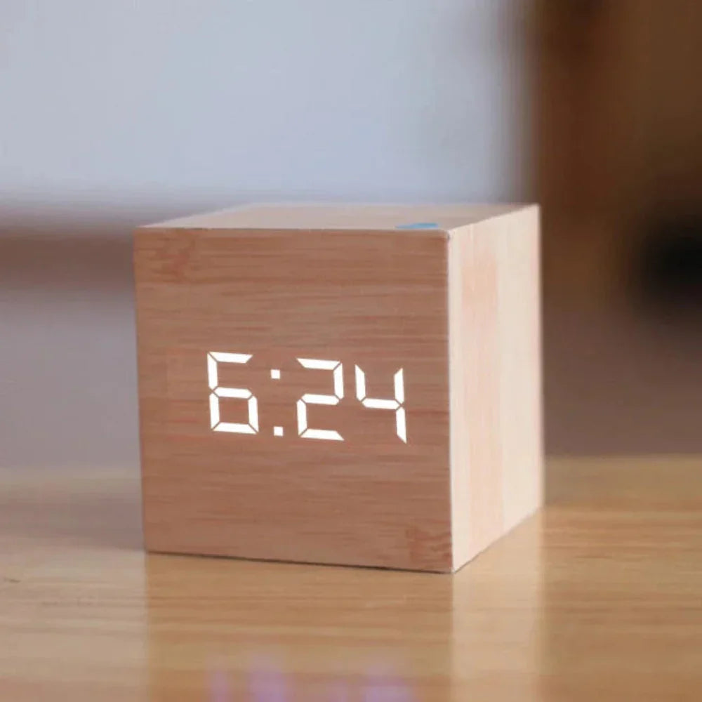 Compact LED Alarm Clock Cube with Temperature Display, Night Mode, and Alarm Function for Bedroom Desk | Sansoti