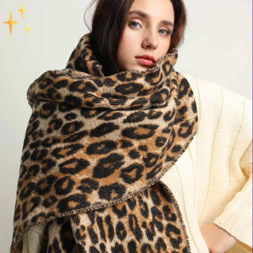 Gebreide Halsdoek Dierenprint Wolmix Wintersjaal Franjes Zachte Halswarmer Sjaal Winter Dames Accessoire | Sansoti
