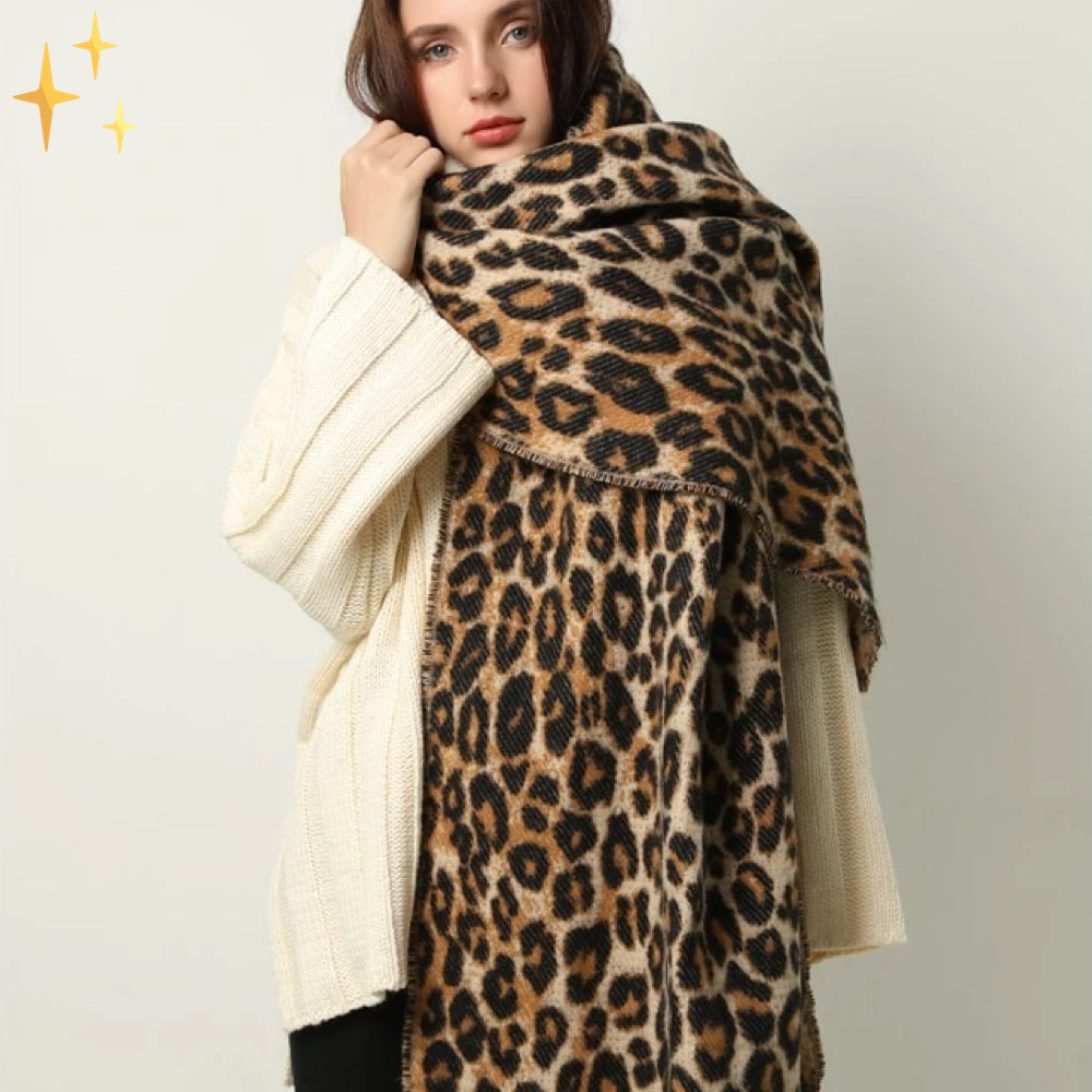 Gebreide Halsdoek Dierenprint Wolmix Wintersjaal Franjes Zachte Halswarmer Sjaal Winter Dames Accessoire | Sansoti