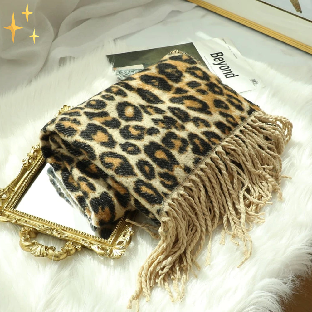 Gebreide Halsdoek Dierenprint Wolmix Wintersjaal Franjes Zachte Halswarmer Sjaal Winter Dames Accessoire | Sansoti