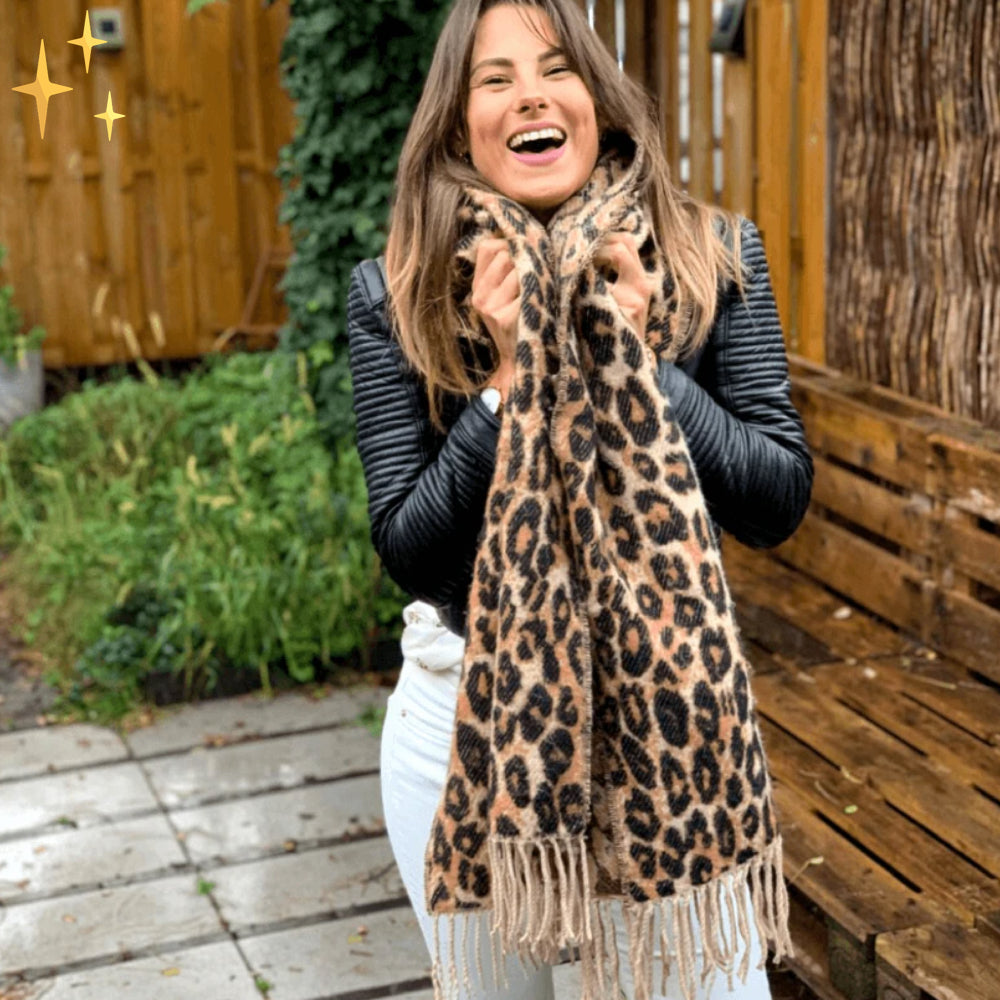Gebreide Halsdoek Dierenprint Wolmix Wintersjaal Franjes Zachte Halswarmer Sjaal Winter Dames Accessoire | Sansoti
