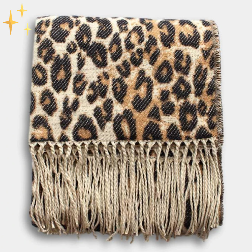 Gebreide Halsdoek Dierenprint Wolmix Wintersjaal Franjes Zachte Halswarmer Sjaal Winter Dames Accessoire | Sansoti
