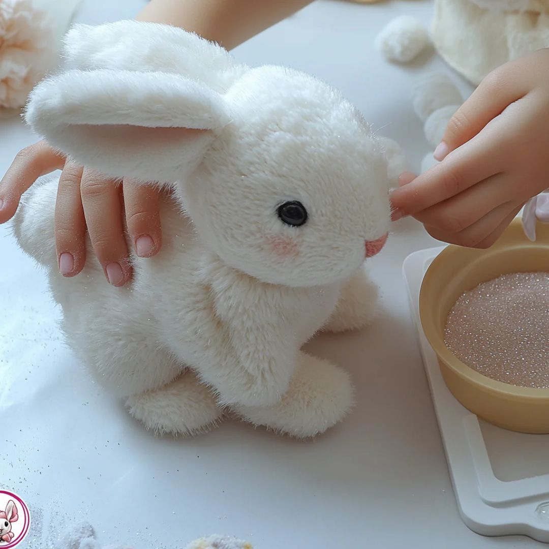 Interactive plush bunny synthetic fibers moving toy beige gift decoration realistic rabbit playmate | Sansoti