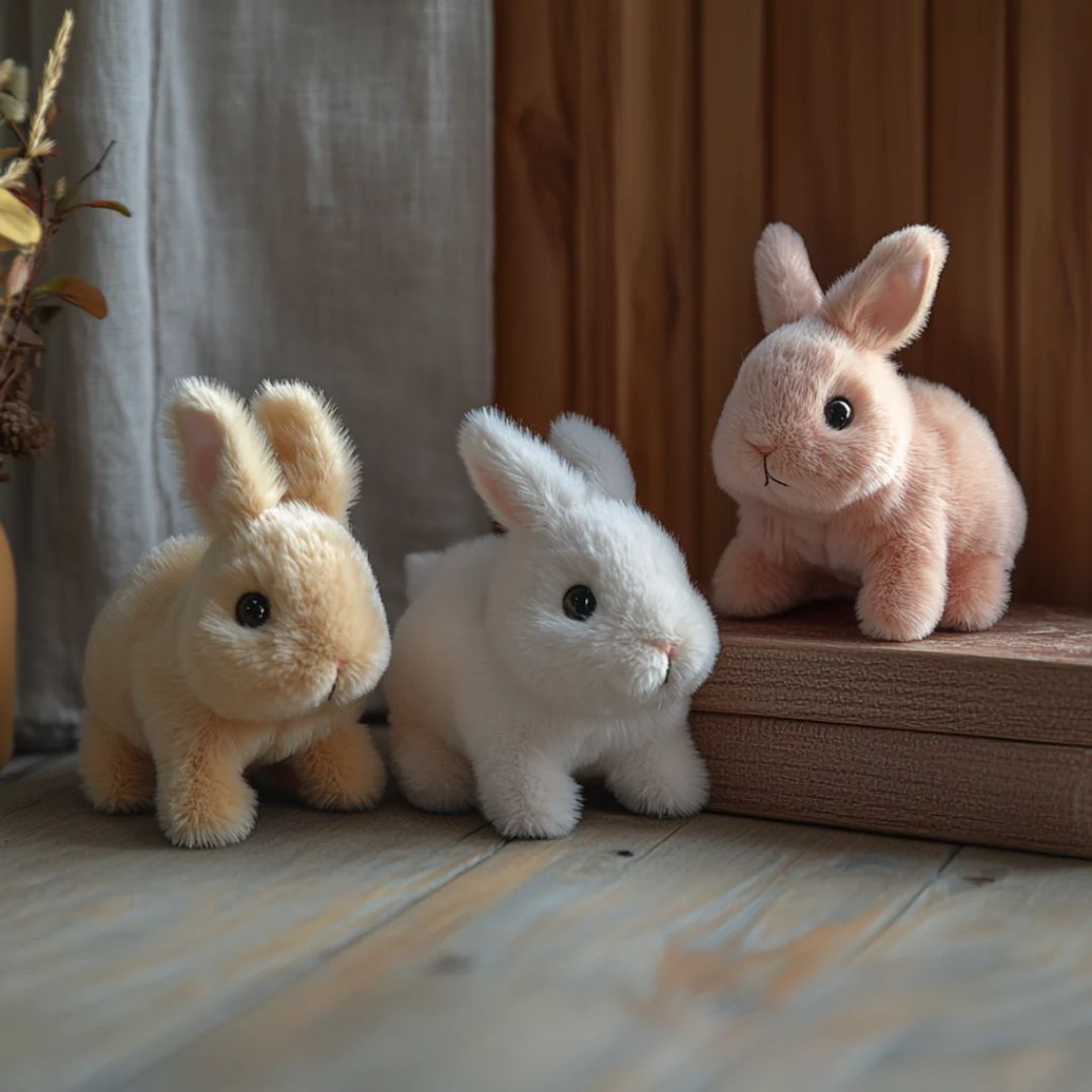 Interactive plush bunny synthetic fibers moving toy beige gift decoration realistic rabbit playmate | Sansoti