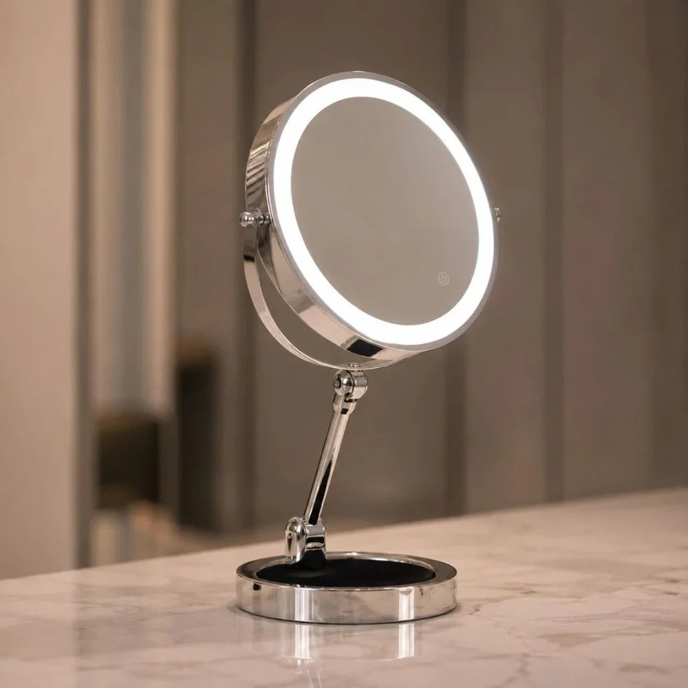 Lighted Makeup Mirror 10x Magnification Double-Sided LED Touch Control Rechargeable Rotatable for Bathroom | Sansoti