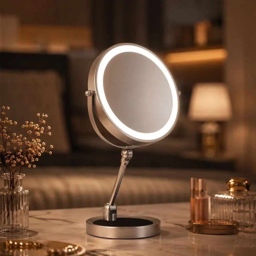 Lighted Makeup Mirror 10x Magnification Double-Sided LED Touch Control Rechargeable Rotatable for Bathroom | Sansoti