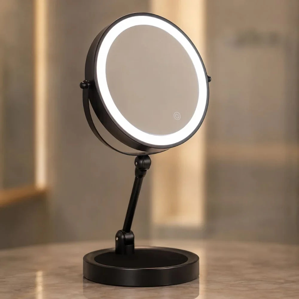 Lighted Makeup Mirror 10x Magnification Double-Sided LED Touch Control Rechargeable Rotatable for Bathroom | Sansoti