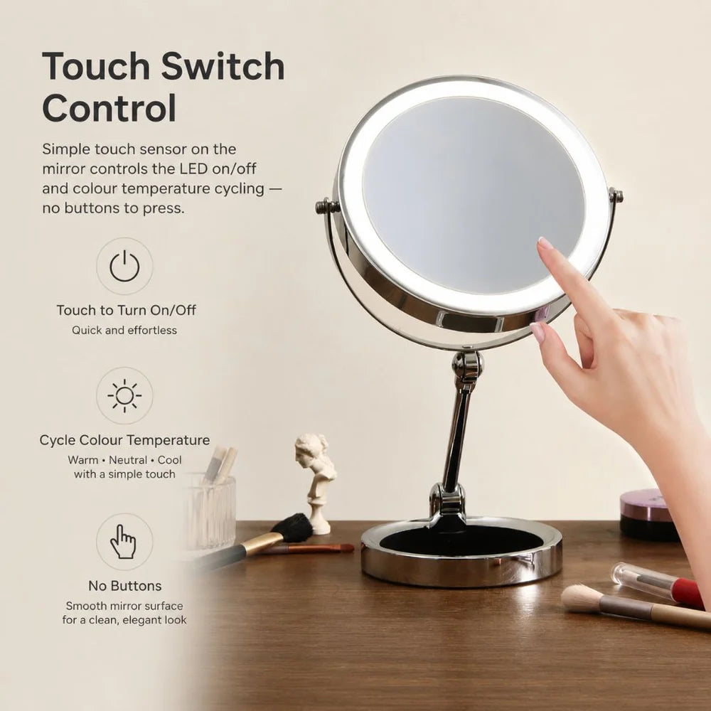 Lighted Makeup Mirror 10x Magnification Double-Sided LED Touch Control Rechargeable Rotatable for Bathroom | Sansoti