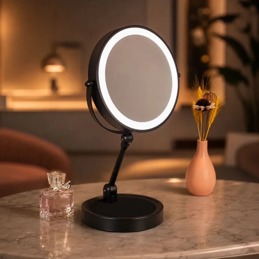 Lighted Makeup Mirror 10x Magnification Double-Sided LED Touch Control Rechargeable Rotatable for Bathroom | Sansoti