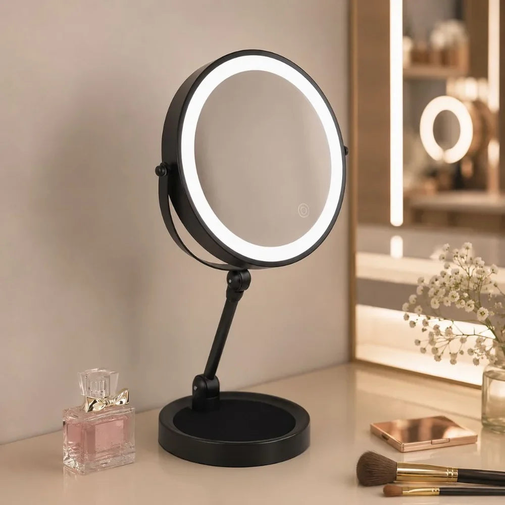 Lighted Makeup Mirror 10x Magnification Double-Sided LED Touch Control Rechargeable Rotatable for Bathroom | Sansoti