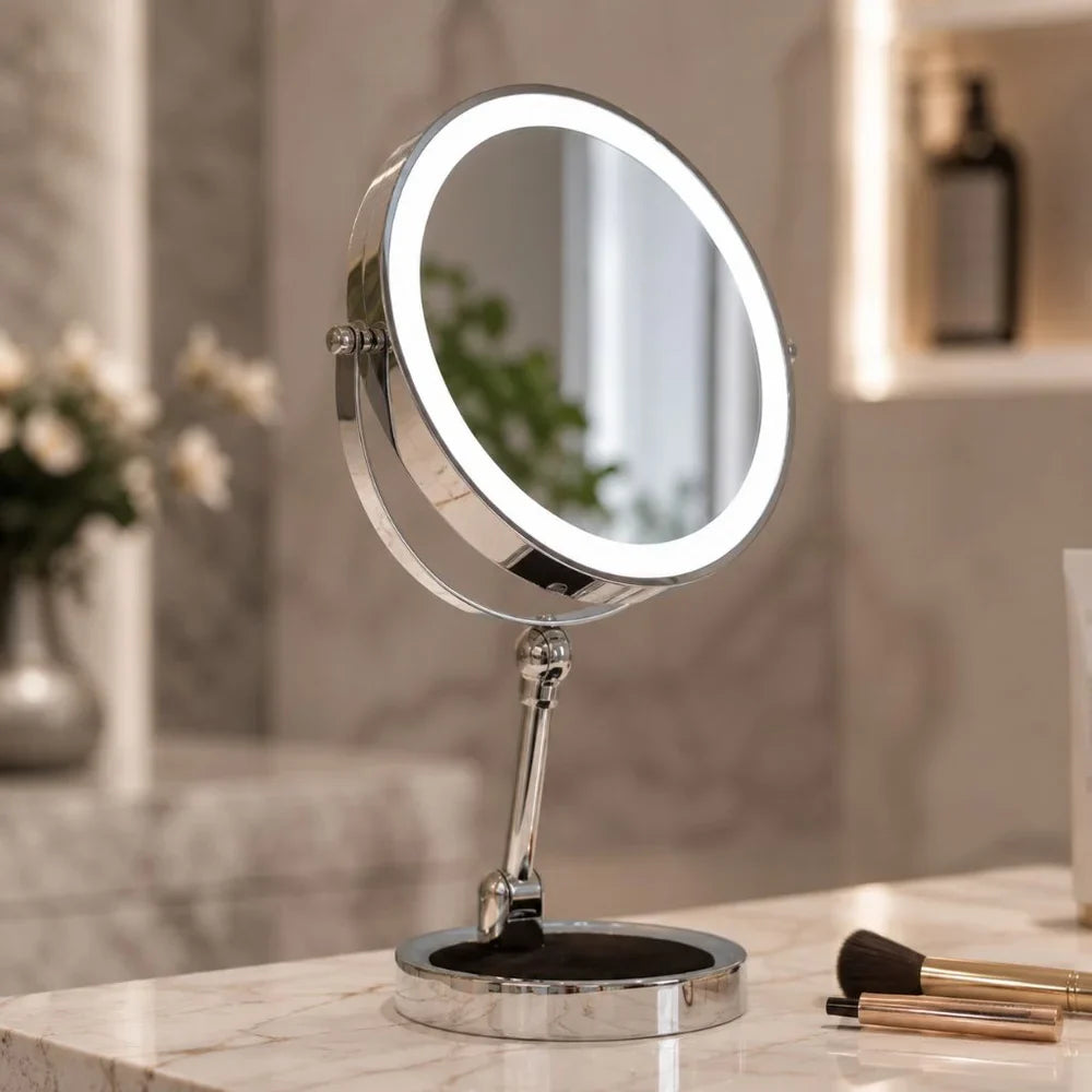 Lighted Makeup Mirror 10x Magnification Double-Sided LED Touch Control Rechargeable Rotatable for Bathroom | Sansoti