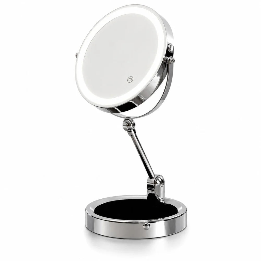 Lighted Makeup Mirror 10x Magnification Double-Sided LED Touch Control Rechargeable Rotatable for Bathroom | Sansoti