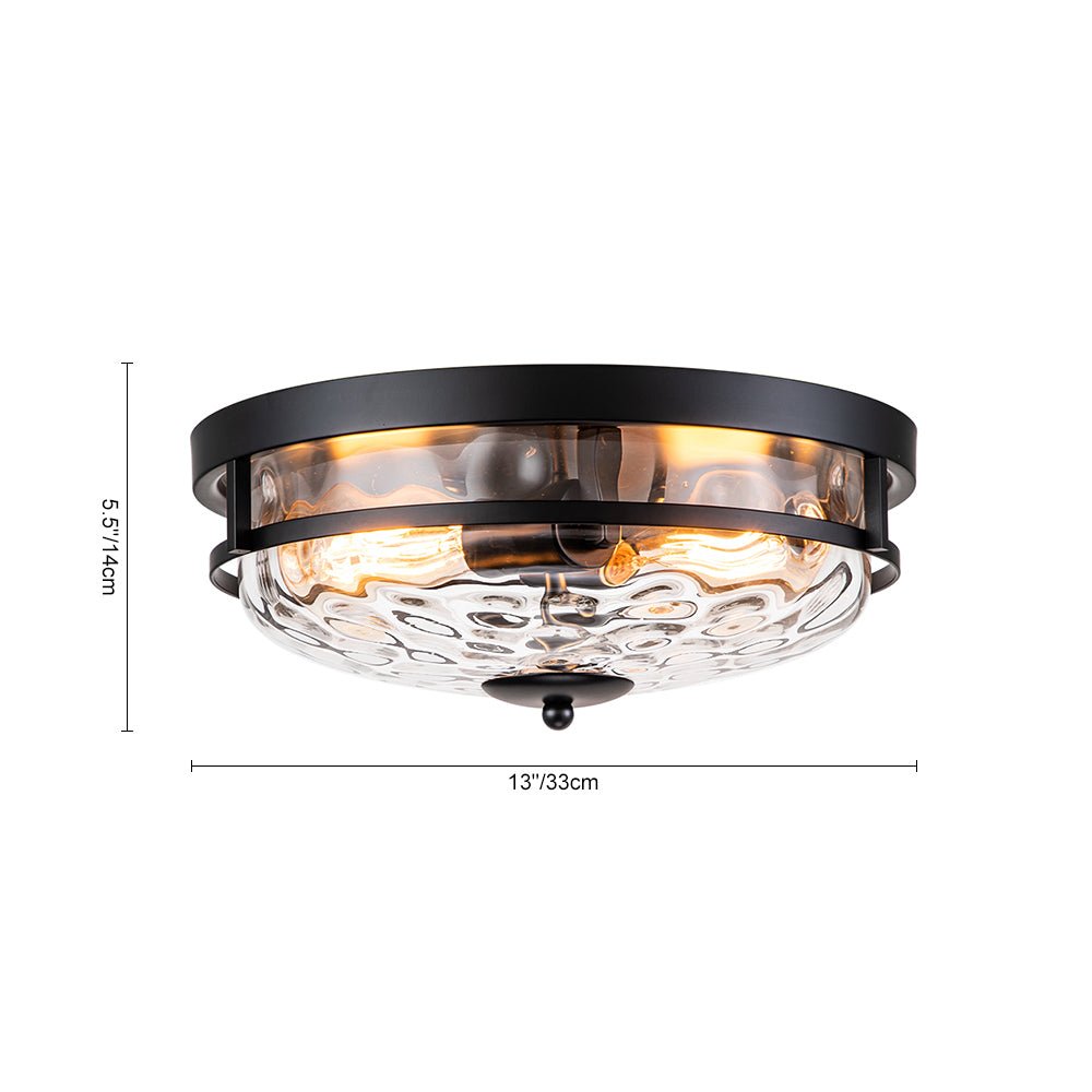 Glas-Deckenleuchte Rund Schwarz Gold Hammerschlagglas 33cm Wohnzimmer Schlafzimmer Aufputz Bauernhaus Eingang Esszimmer Badezimmer | Sansoti